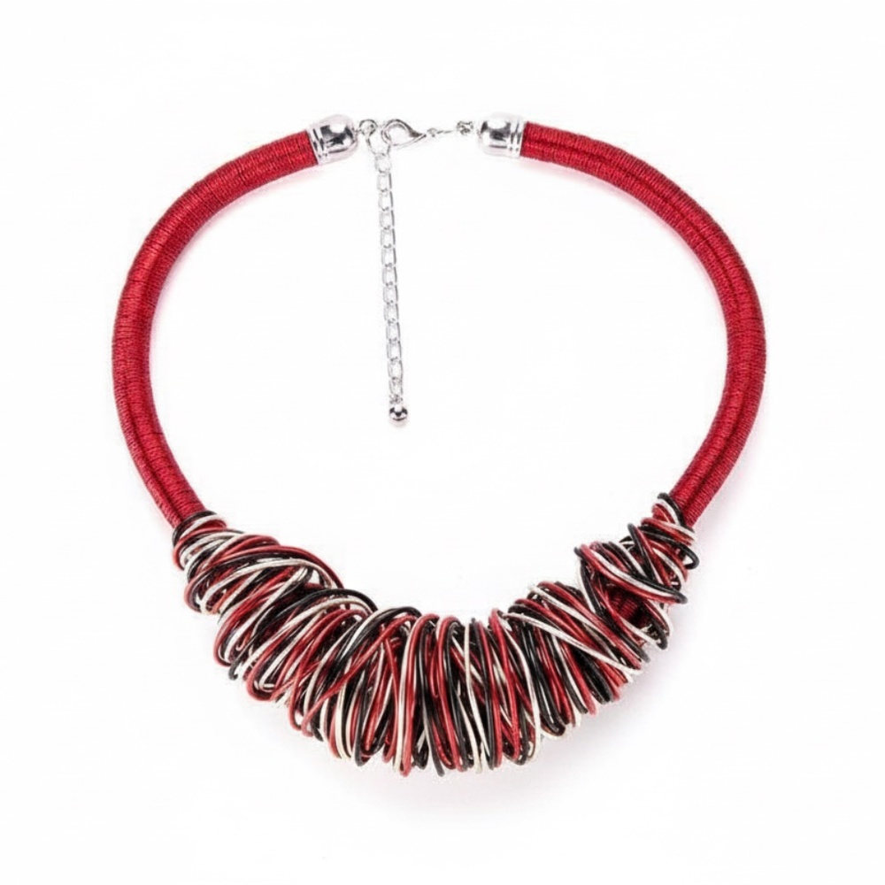 Womens Red Wire‎ Wrapped Statement Necklace